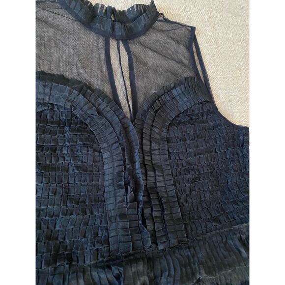 FREE PEOPLE Black Mesh Fan Ruffle Tiered Mini Cocktail Party Dress 6 - Picture 5 of 9